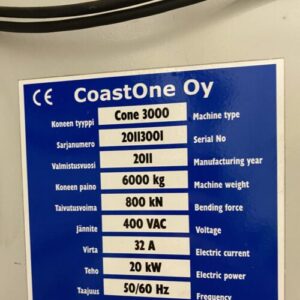Coastone käytetty särmäyspuristin tyyppikilpi